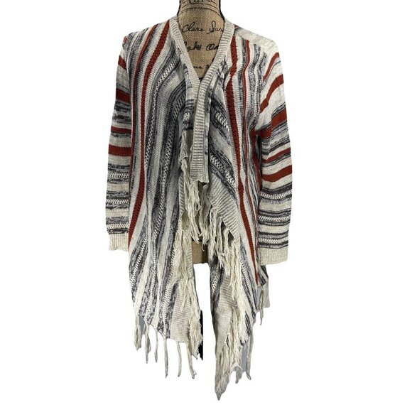 Signature 1 Studio White Grey Red Boho Knit Cardigan Size Petite Large - Picture 1 of 5